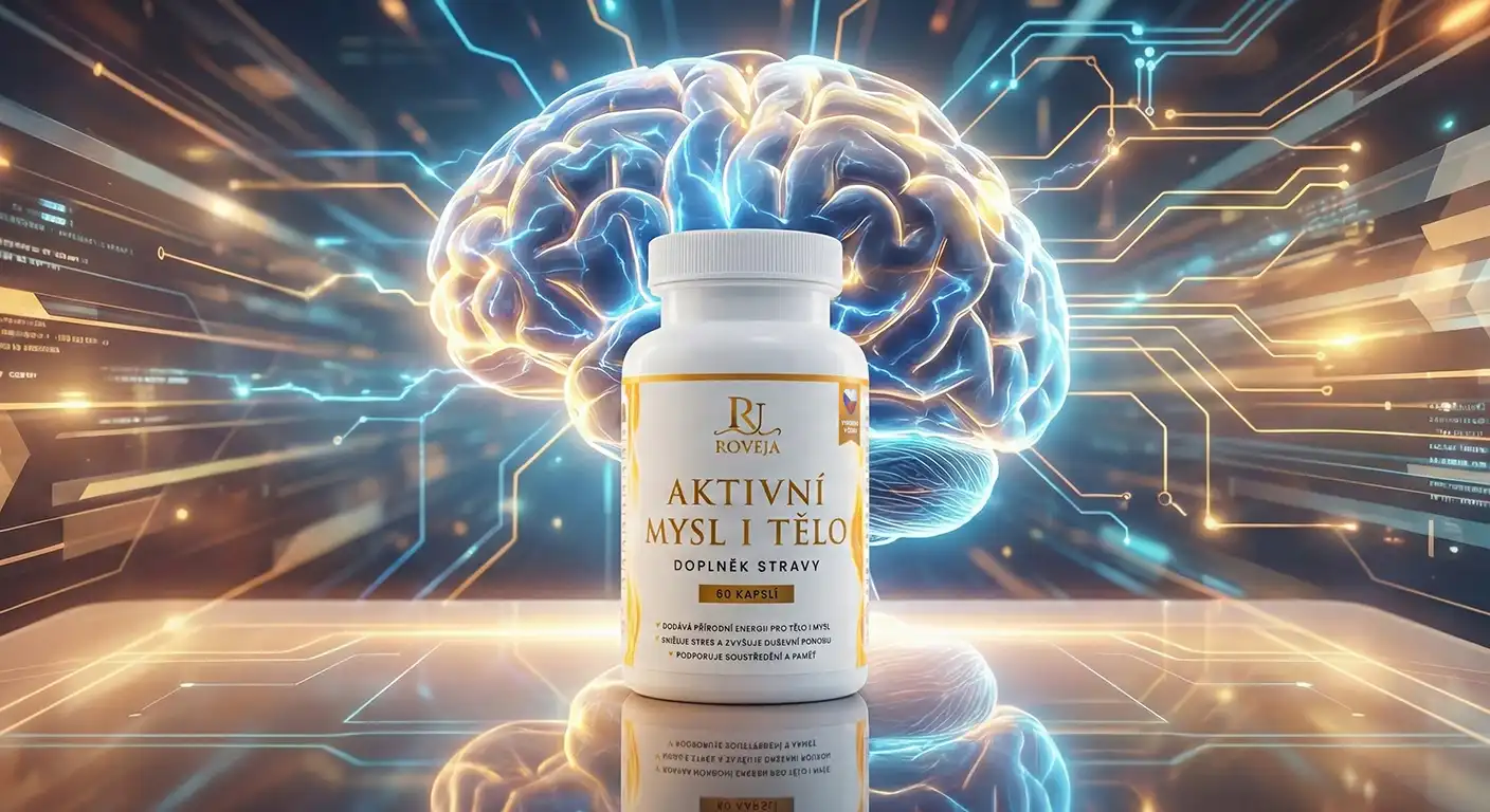 Doplněk Aktivní mysl i tělo od Roveja – vizuál mozku symbolizující energii a mentální výkon